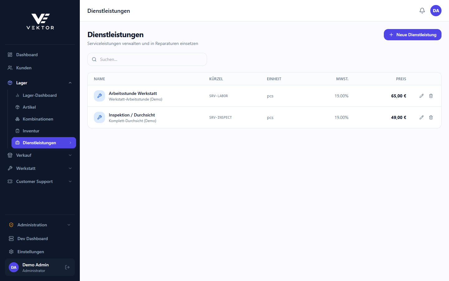 Dienstleistungen-Liste