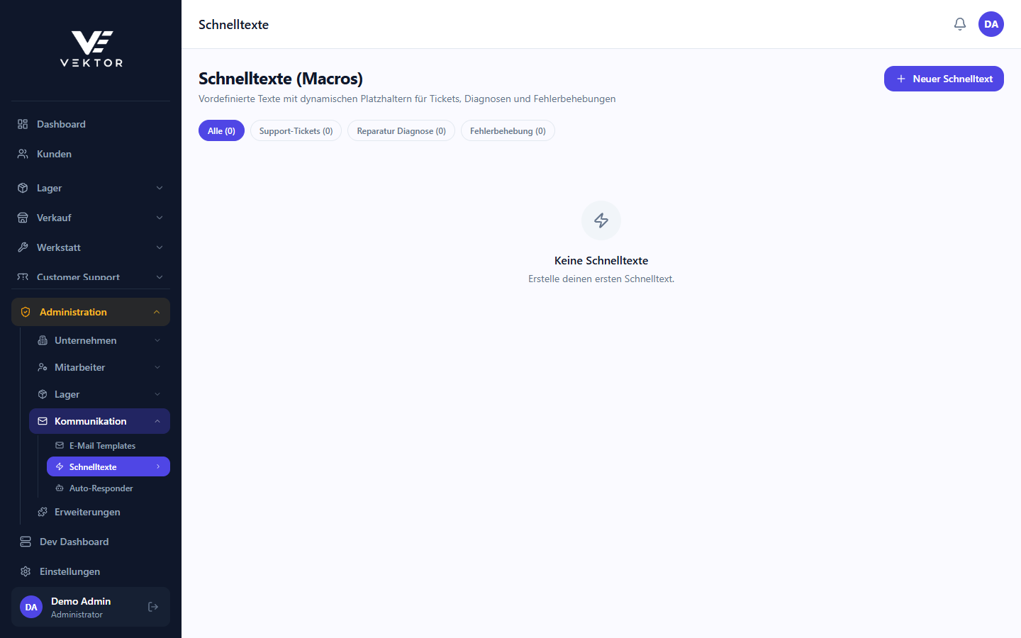 Makro-Auswahl im Ticket-Kommentarfeld