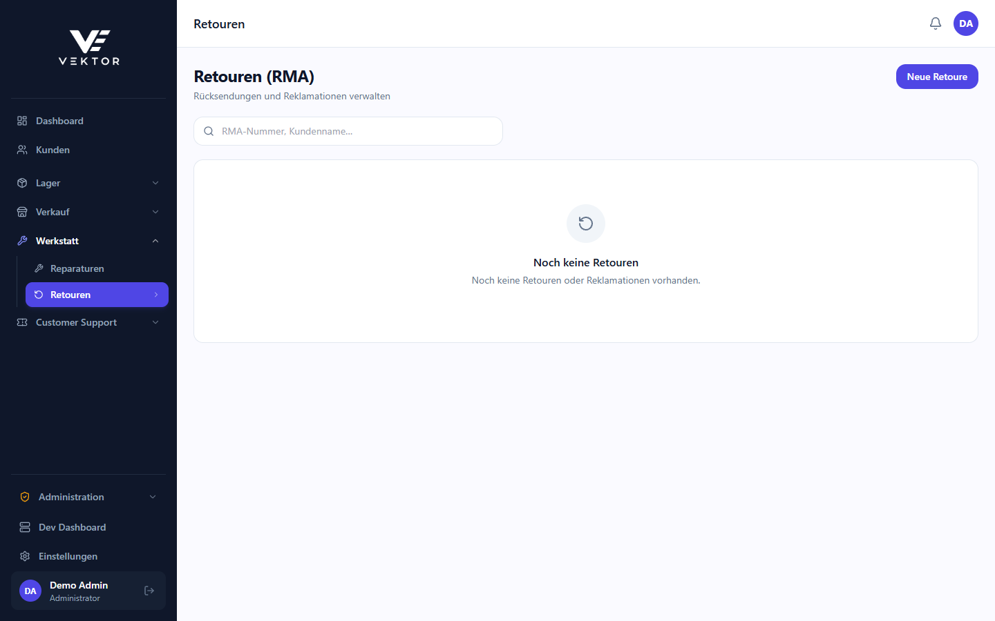 Retoure — Status-Aktionen